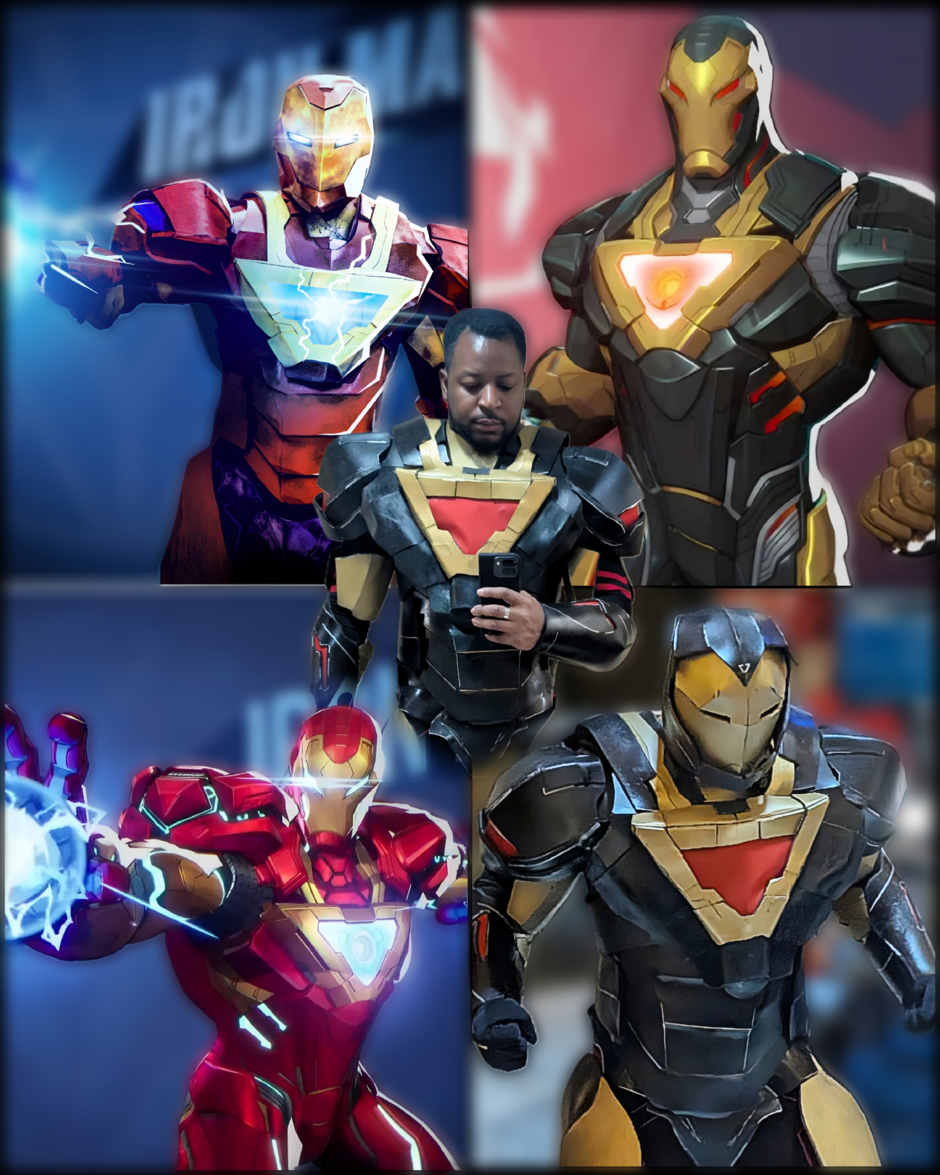 Iron Man build comparison showing different armour iterations
