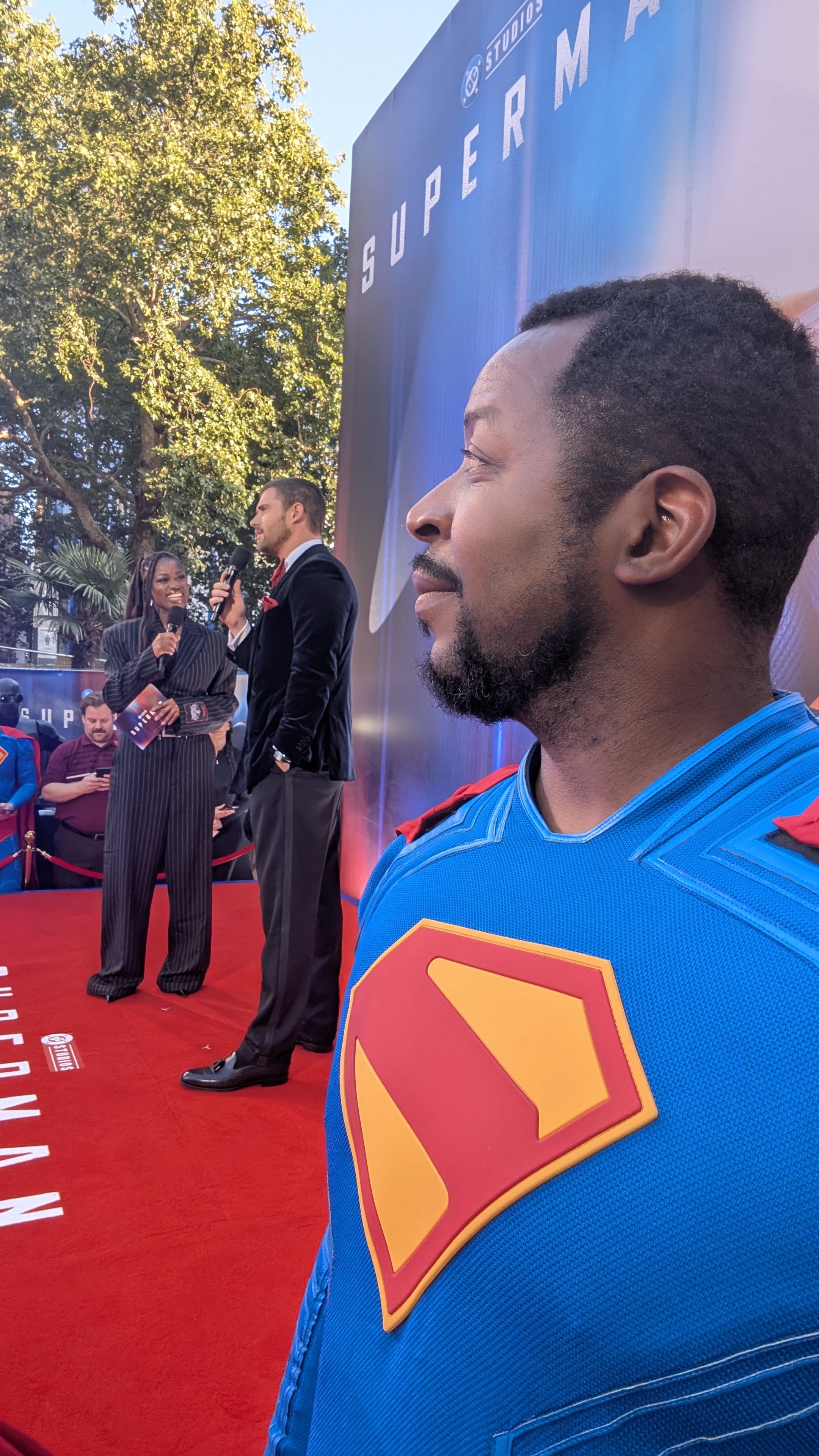 Ugo as Superman on the red carpet at Leicester Square premiere